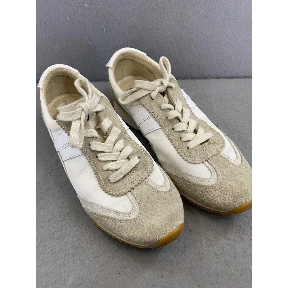 Tory Burch‎ HANK Women 8M Cream White Suede Leather Track Sneakers 82187
